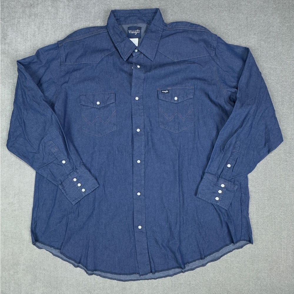 Wrangler Perarl Snap Denim Shirt Mens 3XL Long Sleeve Blue Jean